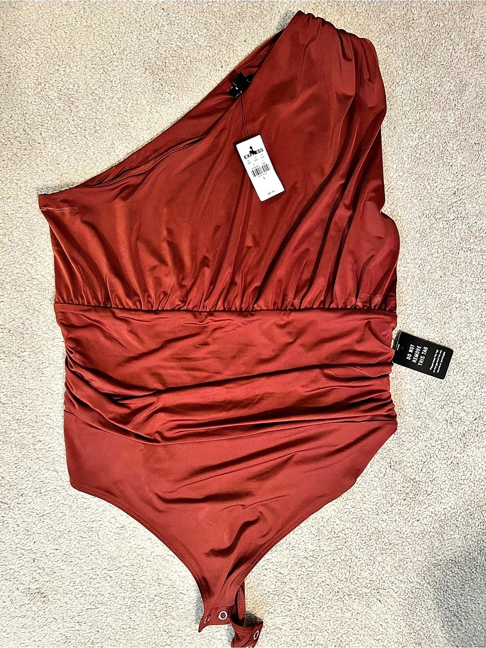 Express Ruched body suit, dark orange/red color NWT
